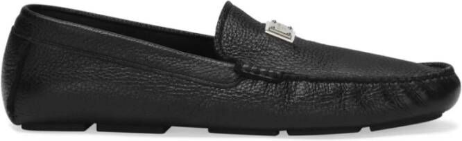 Dolce & Gabbana Zwarte Logo Mocassins met Gouden Plaque Black Heren