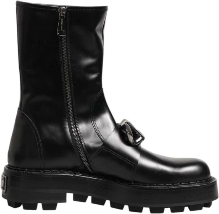 Dolce & Gabbana Zwarte Logo Plaque Biker Boots