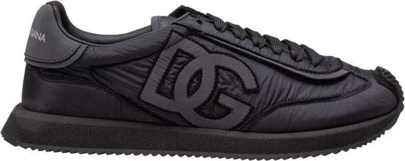 Dolce & Gabbana Zwarte Nylon Suède Veterschoenen