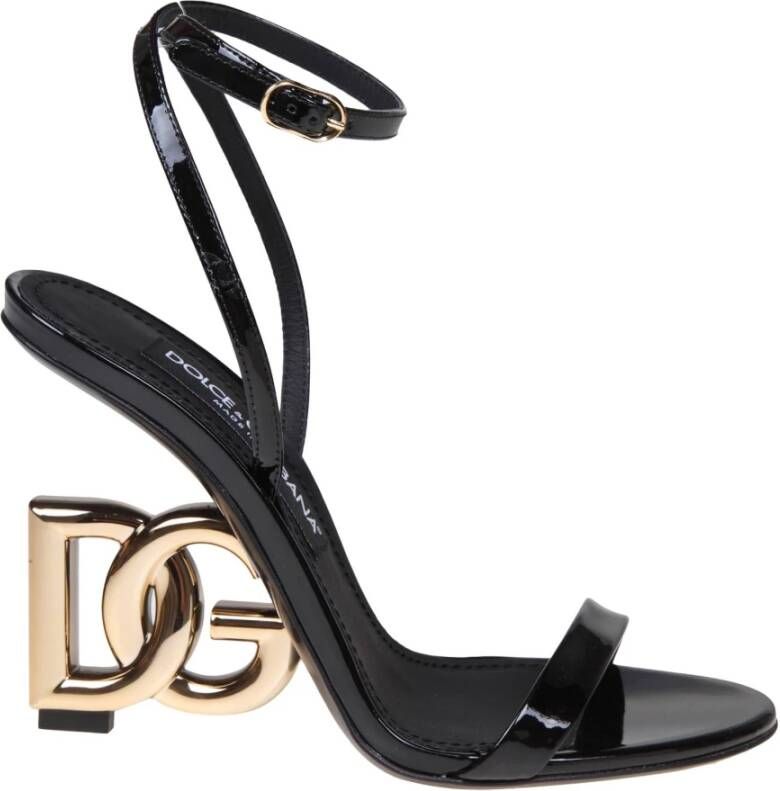 Dolce & Gabbana Zwarte Patentleren Sandalen met DG Hak Black Dames