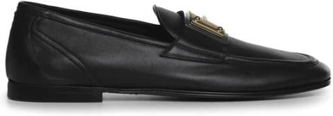 Dolce & Gabbana Zwarte platte schoenen met gouden logo Black Heren