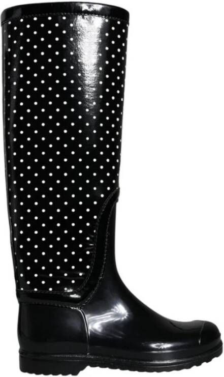 Dolce & Gabbana Polka Dot Rubber Kniehoge Laarzen Black Dames