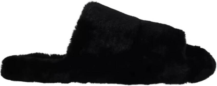 Dolce & Gabbana Zwarte Polyester Faux Fur Sandalen