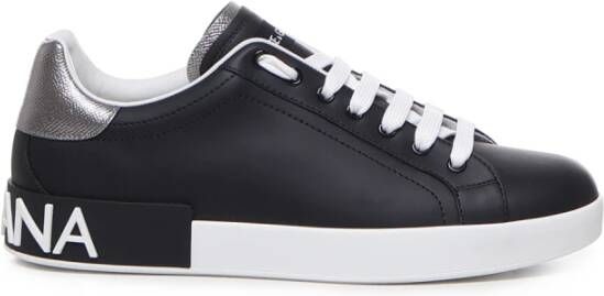 Dolce & Gabbana Portofino Leren Sneakers met Contrasterende Inzet Black Heren