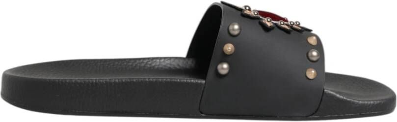 Dolce & Gabbana Zwarte Sacred Heart Slides Strandkleding Schoenen