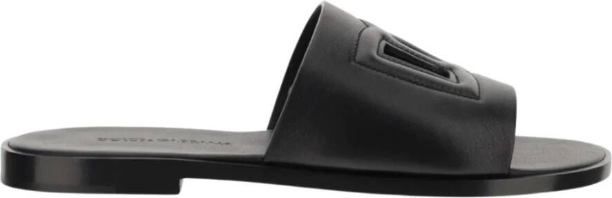 Dolce & Gabbana Gestikte leren slides met uitgesneden details Black Heren