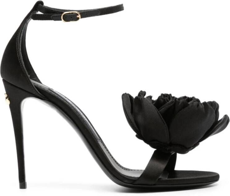Dolce & Gabbana Zwarte Satijnen Stiletto Sandalen Black Dames