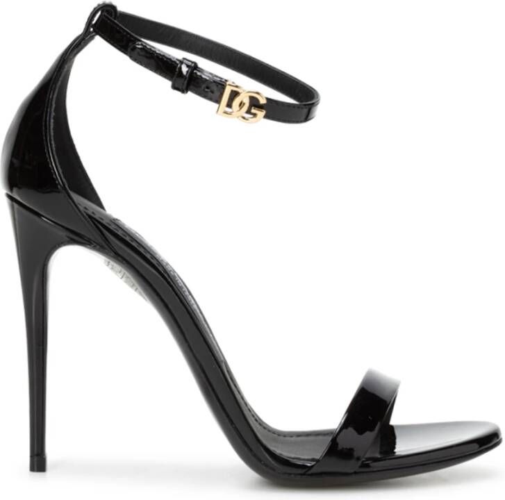 Dolce & Gabbana Zwarte Sandalen met Ketting en DG Logo Black Dames