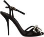 Dolce & Gabbana Black Crystals Ankle Strap Heels Sandals Shoes Zwart Dames - Thumbnail 1
