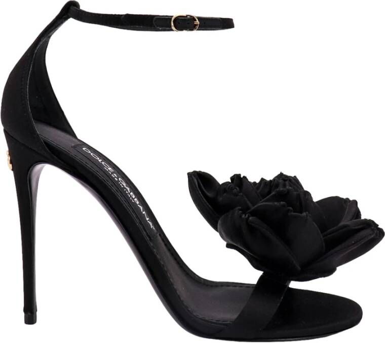 Dolce & Gabbana Zwarte sandalen met verstelbare monogram metalen band