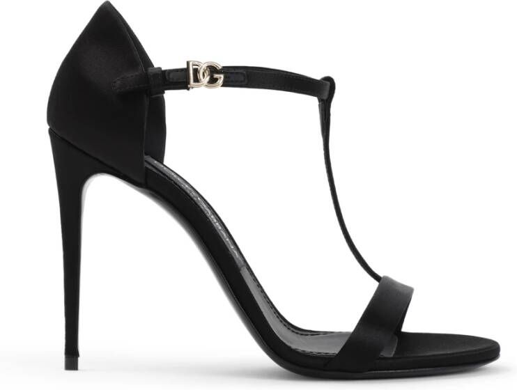 Dolce & Gabbana Zwarte Satijnen T-Bar Stiletto Sandalen Black Dames