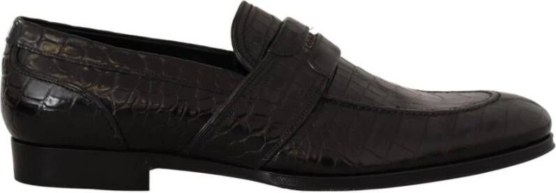 Dolce & Gabbana Zwarte Slip On Moccasin Schoenen van Krokodillenleer Black Heren
