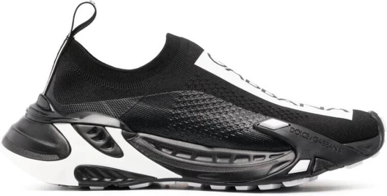 Dolce & Gabbana Zwarte Slip-On Sneakers met Ultralichte Zool en Stretch Mesh Design Black Dames
