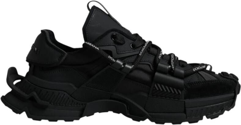 Dolce & Gabbana Zwarte Sneakers met Veters en Logo Black Heren