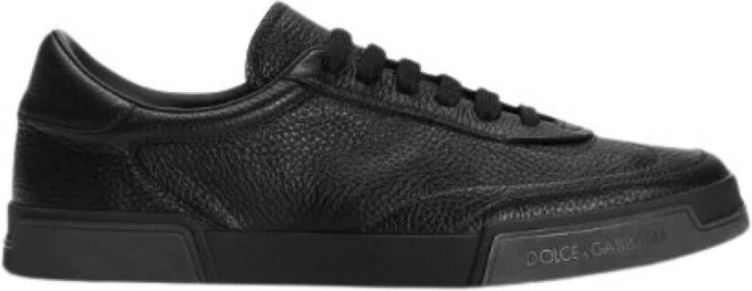 Dolce & Gabbana Gestructureerde leren vetersneakers met merkhak Black Heren