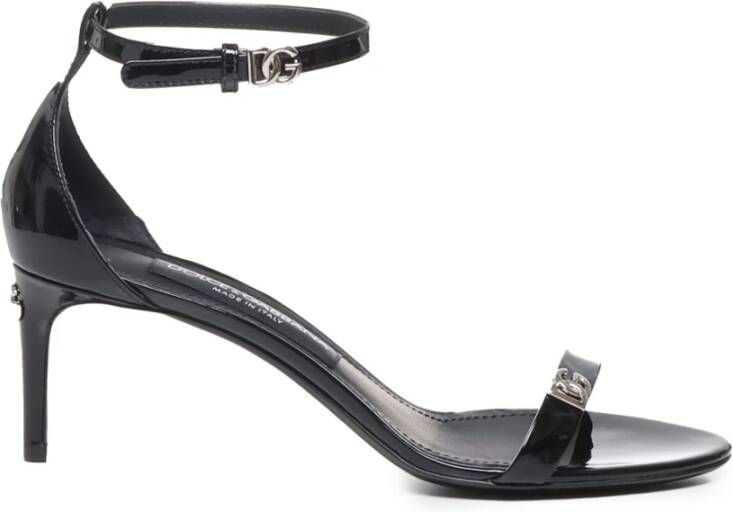 Dolce & Gabbana Zwarte spiegeleffect leren sandalen Black Dames