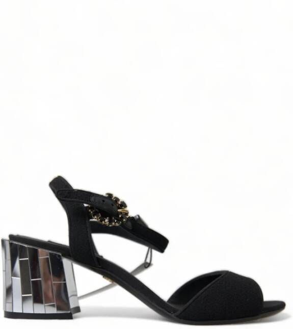 Dolce & Gabbana Zwarte Kristal Enkelband Sandalen Black Dames