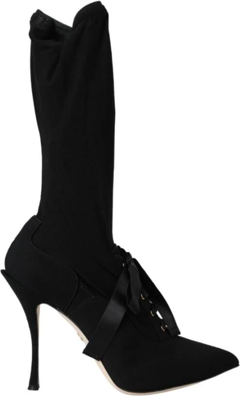 Dolce & Gabbana Zwarte Stiletto Hakken Mid Calf Laarzen Black Dames