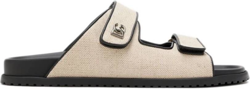 Dolce & Gabbana Zwarte stoffen slipper met metalen logo