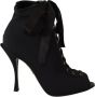 Dolce & Gabbana Zwarte Stretch Enkellaarzen Open Teen Hakken Black Dames - Thumbnail 2
