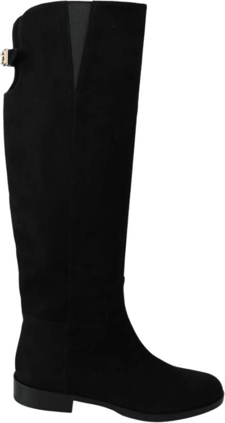 Dolce & Gabbana Zwarte Suède Kniehoge Platte Laarzen Black Dames