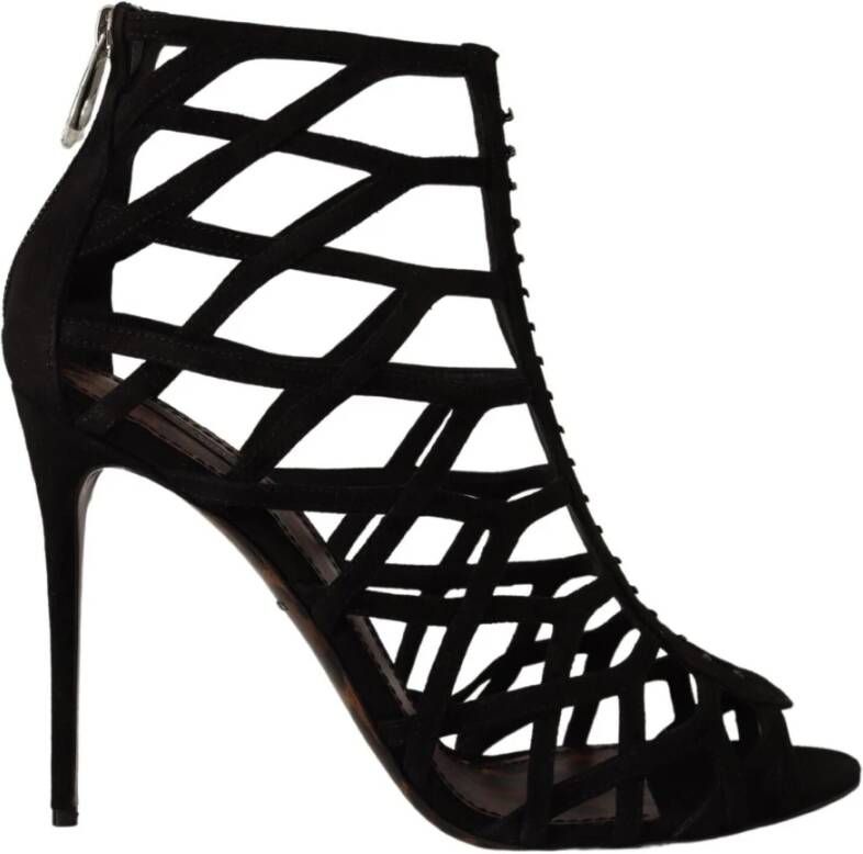 Dolce & Gabbana Zwarte Leren Hakken Sandalen met Rits Black Dames