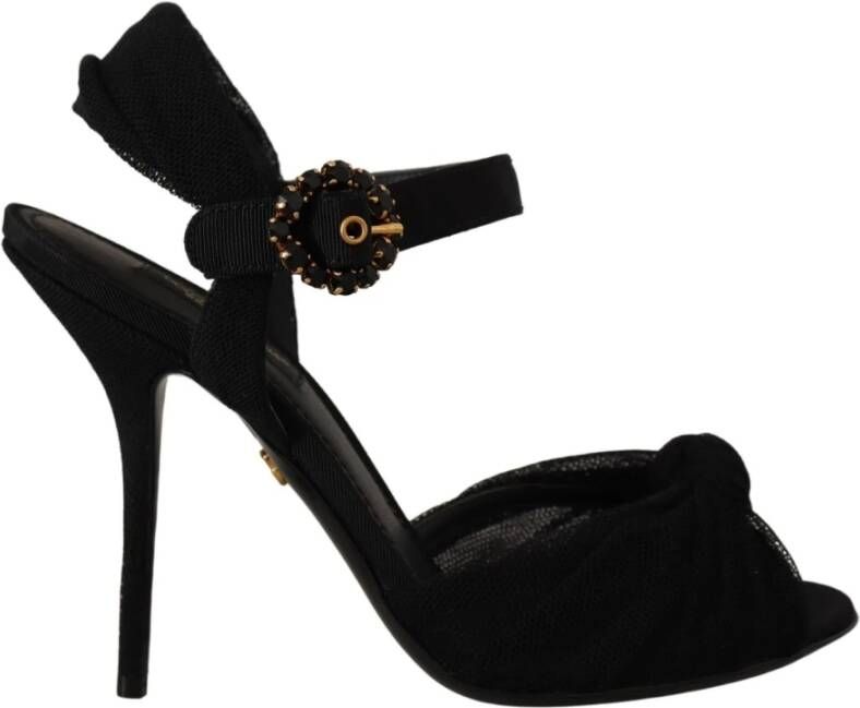 Dolce & Gabbana Black Tulle Stretch Ankle Buckle Strap Shoes Zwart Dames