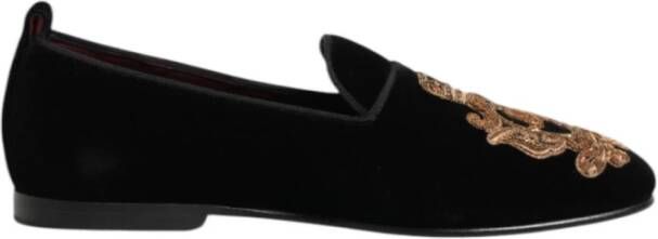 Dolce & Gabbana Zwarte Velvet Gold Crown Loafers