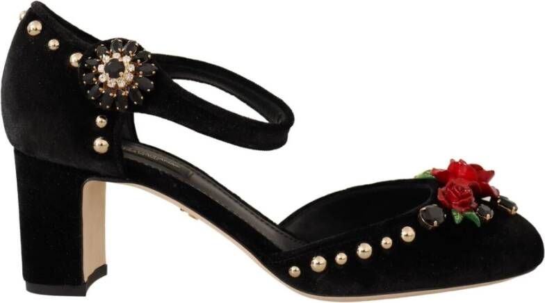 Dolce & Gabbana Zwarte Enkelband Hakken met Versiering Black Dames