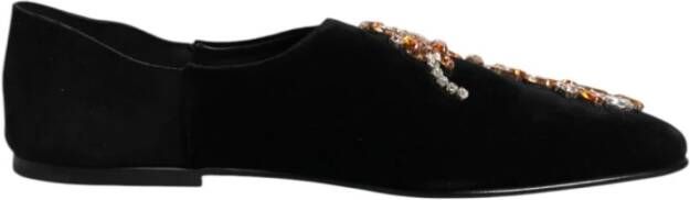 Dolce & Gabbana Zwarte Velvet Versierde Loafer Instap Schoenen