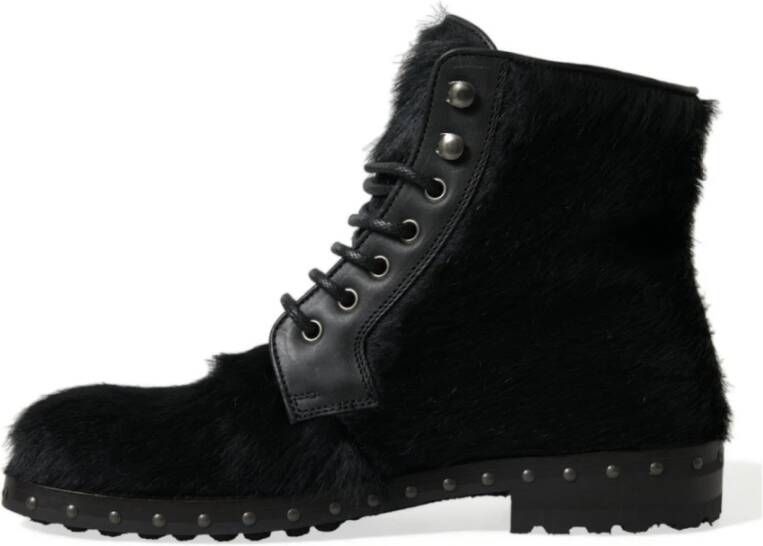 Dolce & Gabbana Zwarte Pony Leren Mid Calf Laarzen Black