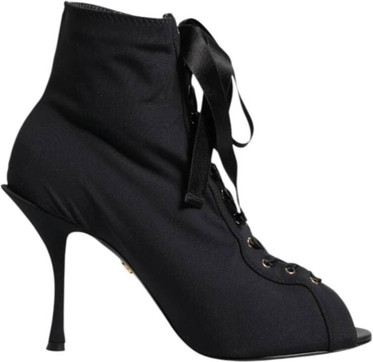 Dolce & Gabbana Zwarte Veters Stiletto Enkellaarzen