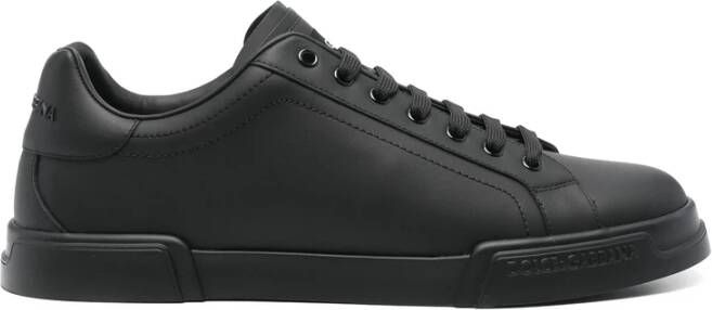 Dolce & Gabbana Zwarte Vetersneaker met Ronde Neus