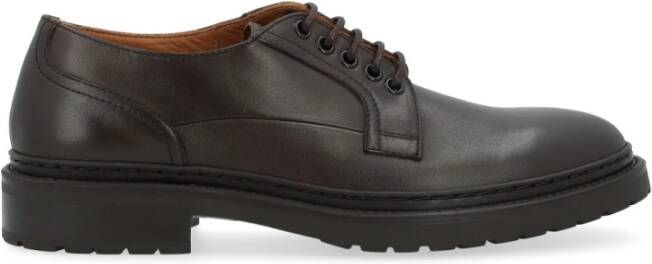 Dondup Bruine Leren Derby Schoenen Rubberen Zool Black Heren