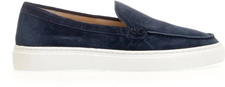 Doucal's Blauwe Suède Loafer Witte Rubberen Zool Blue Dames