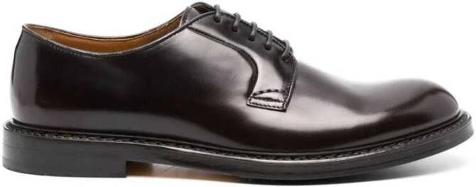 Doucal's Bordeauxrode Leren Veterschoenen met Platte Zool Brown Heren