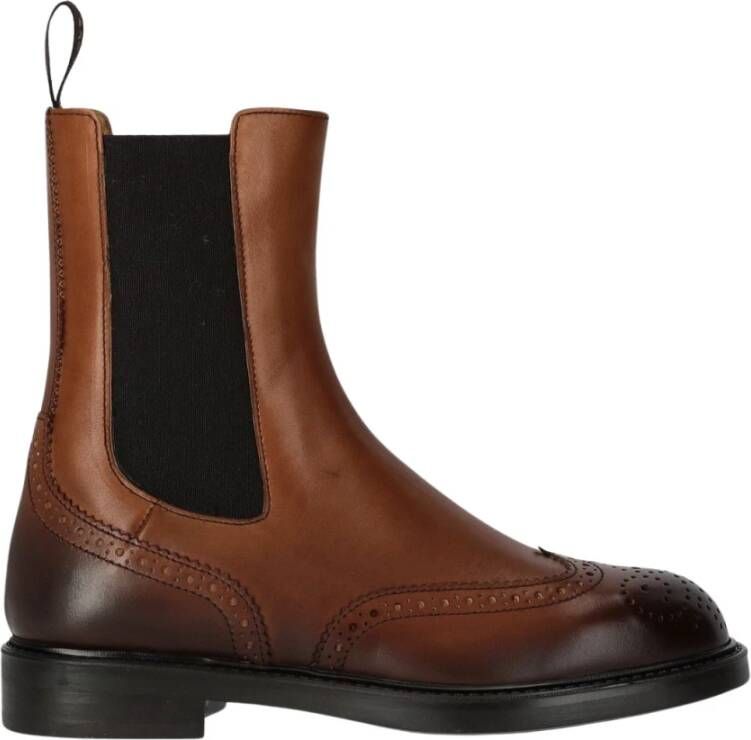 Doucal's Bruine Leren Chelsea Laars met Brogue Details Brown Dames