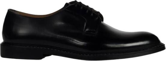 Doucal's Leren Derby Schoen Ronde Neus Glanzende Afwerking Black Heren