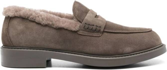Doucal's Penny loafer voor dames van suède en schapenvacht | bruin Brown Dames