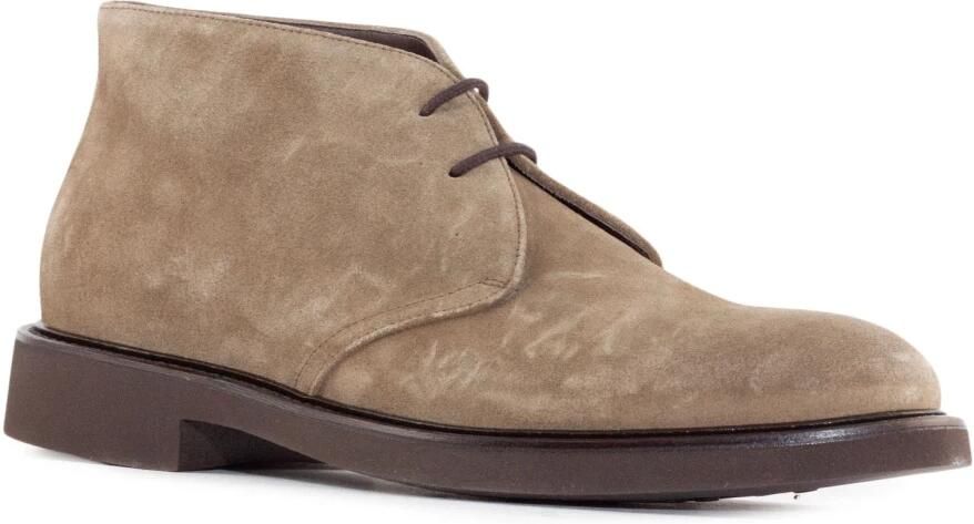 Doucal's Beige Suède Veterschoenen Enkellaarsjes