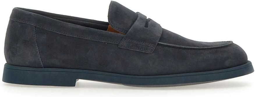 Doucal's Blauwe suède mocassins met handgemaakte stiksels