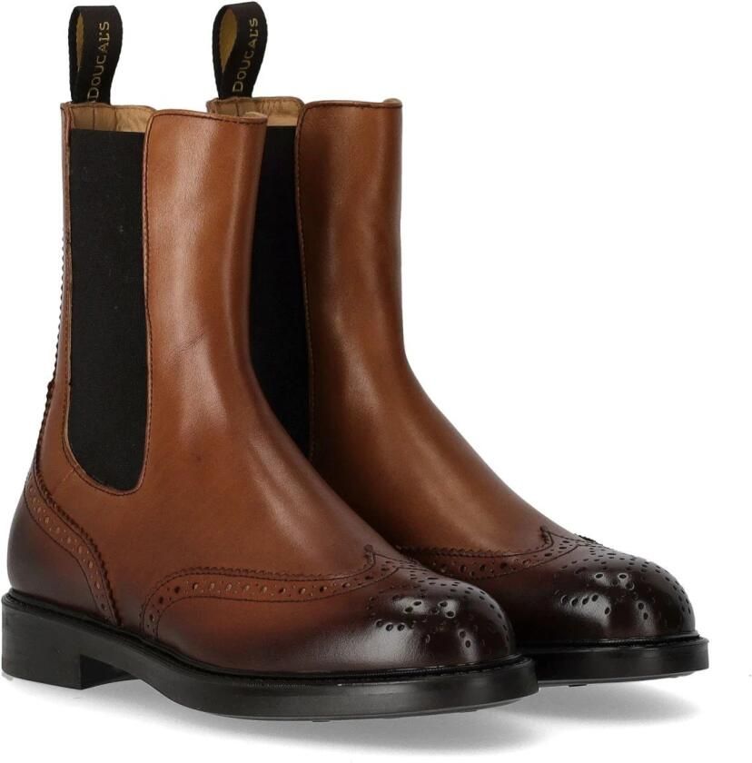 Doucal's Bruine Leren Chelsea Laars met Brogue Details Brown Dames