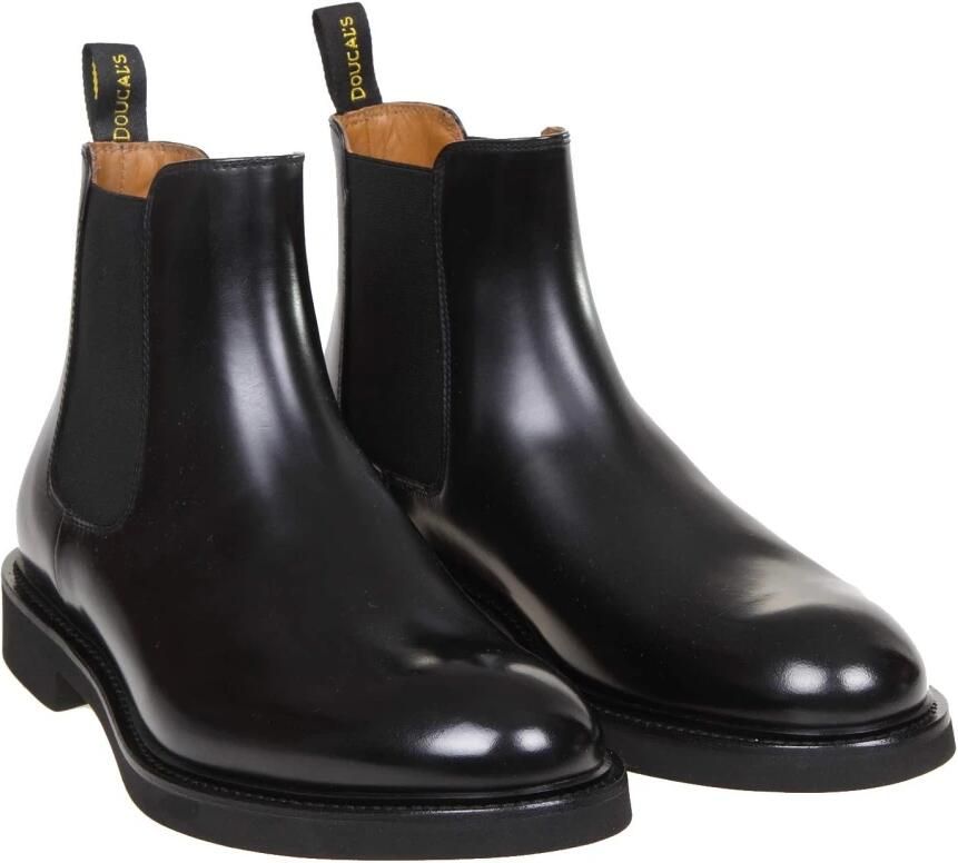 Doucal's Zwarte leren Chelsea laars met glanzende afwerking Black Heren - Foto 4