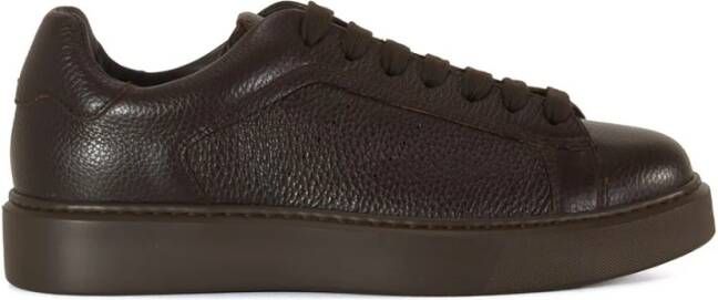 Doucal's Ebony Leren Sneakers met Ronde Neus en Bruine Rubberen Zool Bruin Heren