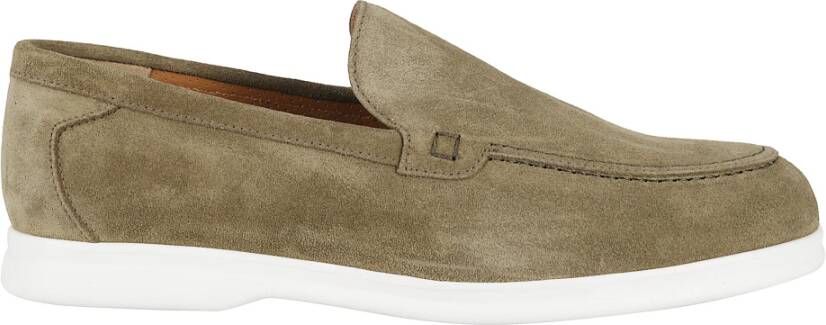 Doucal's Olijfkleurige Suède Mocassin met platte rubberen zool