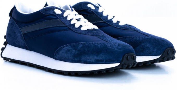 Doucal's Blauwe Leren en Stoffen Sneakers Blauw Heren