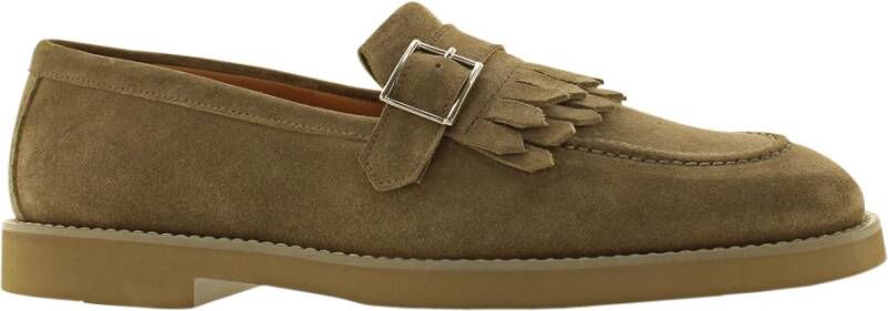 Doucal's Suède Hazelnoot Loafers met Gesp en Franjes