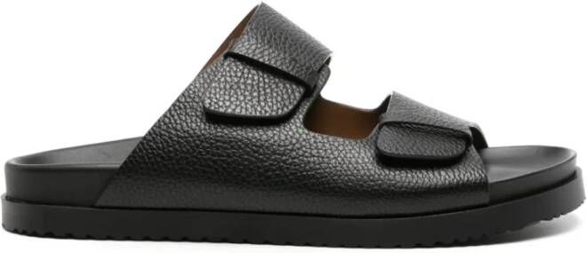 Doucal's Zwarte leren dubbele band slippers