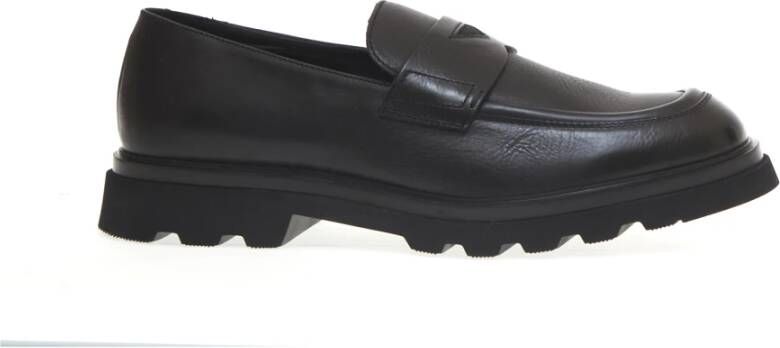 Doucal's Zwarte Leren Penny Loafer met Zware Rubberen Zool Black Heren