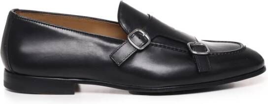 Doucal's Zwarte leren platte schoenen Black Heren